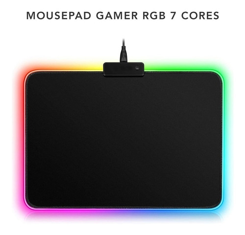 Mousepad Gamer Borda Led Rgb Iluminado 7 Cores 25x35cm Médio Cor Preto