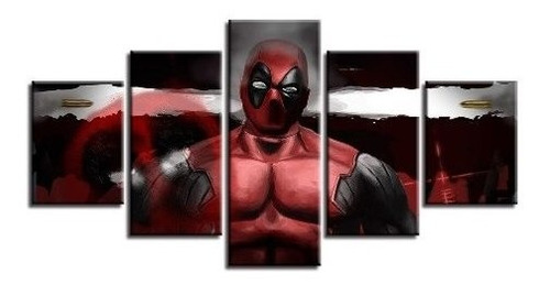 Quadro Decorativo Deadpool 5 Peças 130x65 Cm Em Tecido