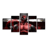Quadro Decorativo Deadpool 5 Peças 130x65 Cm Em Tecido