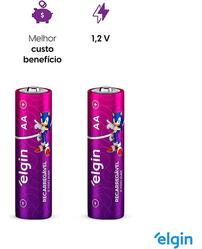 Kit 8 Pilhas Aa 2700 Mah Pilha Recarregáveis Elgin