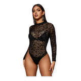 Body Manga Largas Sexy, De Malla Transparente Casual