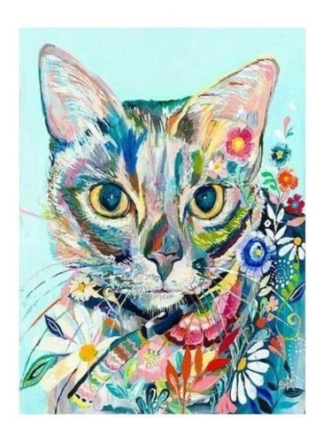 Diamond Painting Arte Diamante Gato Con Flores 30x40 Kit