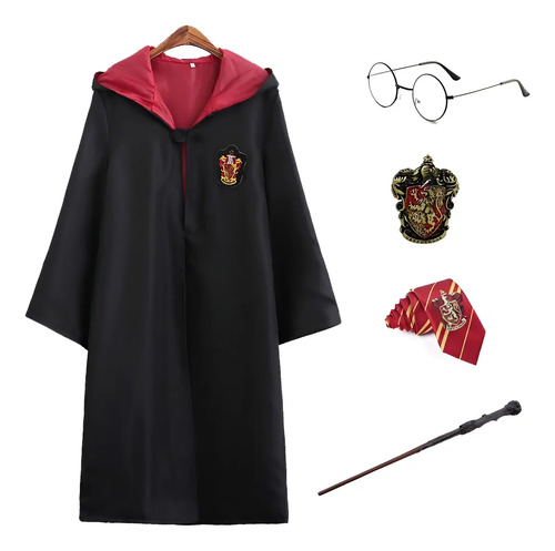 Capa De Harry Potter Juego De Hogwarts Disfraz Griffindor Slytherin Hufflepuff Bordada + Corbata + Broche + Varita + Gafas 5 Piezas Niños Adultos | Envío gratis