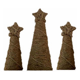 Set Decorativo Navideño De 3 Mini Pinos De Yute Artesanales