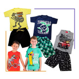 Kit 6 Peças 3 Short + 3 Blusa Menino Conjunto Infantil Promo