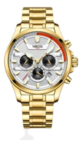 Relógio Nibosi 2512 Lançamento Dourado Funcional Calendário