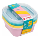 Kit 5 Potes Organizacionais Tampa 690ml Quaadrado Freezer Cor Colorido