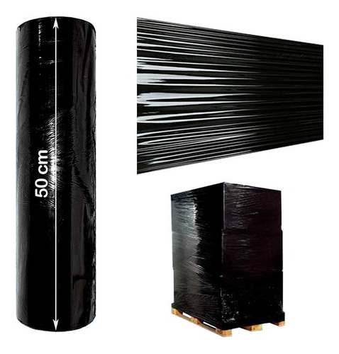 Rollo Plástico Stretch Vinipel Negro 50cm X500 Metros Reales