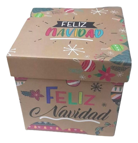 1 Caja De Regalo Con Diseño De Feliz Navidad 25x25 Cm