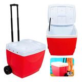 Caixa Termica Com Rodinha Cooler 42l Mor Vermelha Porta Copo