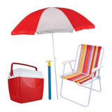 Kit Praia Guarda Sol + Cadeira + Cooler + Soca Areia