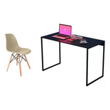 Mesa Computador Escrivaninha Preta+4 Cadeiras Fendi S/ Braço