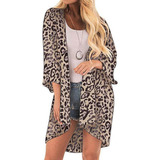 Mulheres Leopardo Impressão Capa Casual Blusa Tops Kimono B1