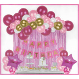 Set Arco Orgánico Globos Rosados + Cortina Y Banderín