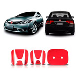 Aplique Vermelho Resinado New Civic Traseiro E Frontal 06/11