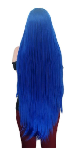 Peruca Wig Super Longa 1 Metro Cosplay Fantasia Azul Royal