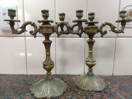 Candelabros De Bronce Macizo Antiguos