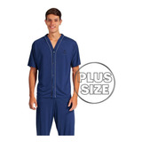 Pijama Plus Size Aberto Botão Blusa Meia Manga Calça Longa
