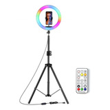 Aro De Luz Led Rgb 25 Cm + Trípode 2 Mts + Soporte Celular Color De La Estructura Negro Color De La Luz Blanco Cálido/blanco Frío/rgb