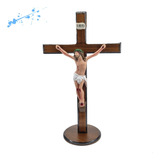 Crucifixo Madeira E Resina Decoração Mesa 40 Cm
