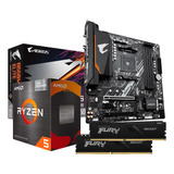 Kit Placa Mãe Aorus B550m Elite Ryzen 5 5600gt Fury 2x8gb