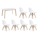 Juego De Comedor Mesa Claire 160 X 80 + 6  Sillas Eames Color Blanco