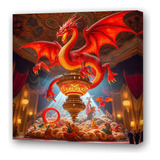 Cuadro 60x60cm Dragon Rojo Magico Saliendo De Lampara M2
