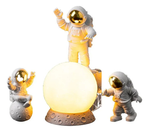 Decoração 3 Astronautas + Lua Led Abajur Luminária Tik Tok 