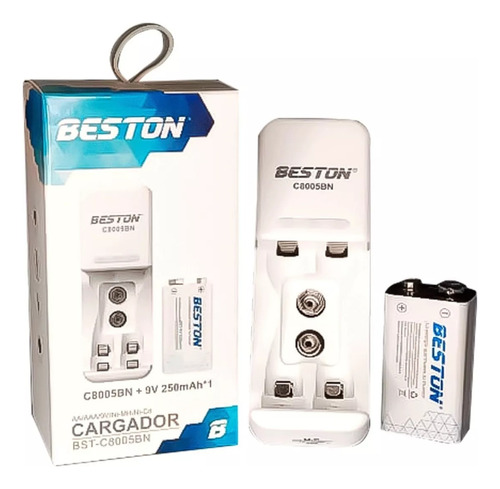 Cargador Beston C-818 2 Ptos + Pila Cuadrada 9v Recargable