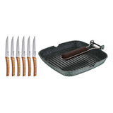 Set Asador 24x24 Mas 6 Cuchillos Chuleteros Vida Color Verde Oscuro