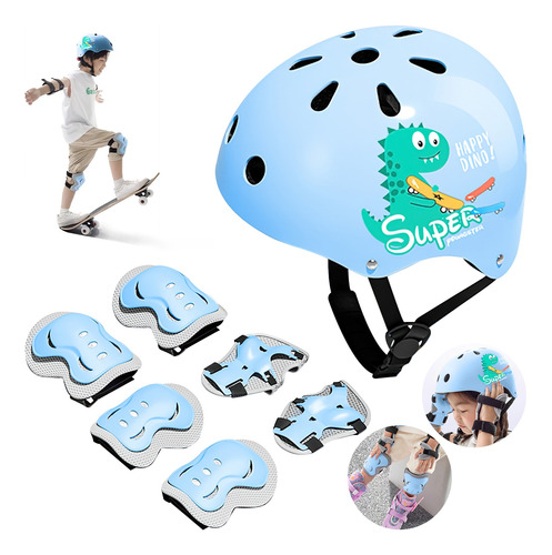 Kit De Protección Profesional Con Casco Niños 7pzs Ajustable