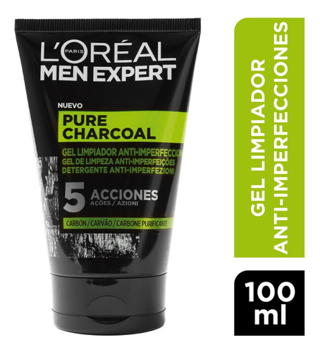 Gel Limpiador Pure Charcoal Loreal Men Expert 100 Ml Tipo De