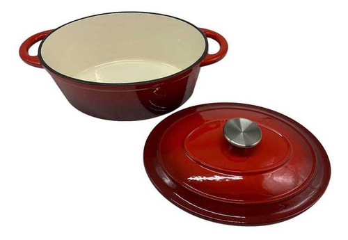 Fuente Oval Olla Hierro Fundido Esmaltado 30cm C/ Tapa Vonne Color Rojo