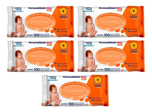 5 Pacotes Toalhas Umedecida Personalidade Baby Ultra 100 Un.