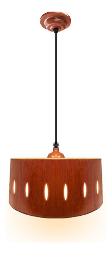 Lustre Luminária Pendente Madeira Rústico Modern Escuro 38cm