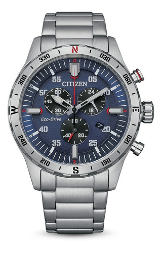 Relógio Masculino Citizen At2520-89l Ecodrive Agenteofi M Mesh Color Steel Bisel Cor De Fundo De Aço Cor De Fundo Azul