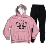 Conjunto Moletom Canguru E Calça 2 Panda Capuz E Bolso Top