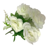 Ramo Rosas Blancas Flores Artificiales X 7 Pimpollos Deco