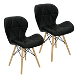 Kit 2 Cadeiras Charles Eames Eiffel Slim Wood Estofada