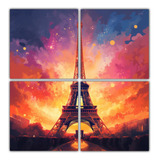 140x140cm Cuadro Exclusivo Torre Eiffel Atardecer Flores