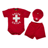 Conjunto Body + Shorts E Boina Salva Gatas Bebê Menino