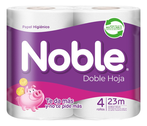 Papel Higiénico Noble - Doble Hoja De 23 Mts X 4 Rollos