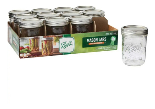 Mason Jars Ball 16oz Boca Ancha 12 Pack Tapa Popote Frasco