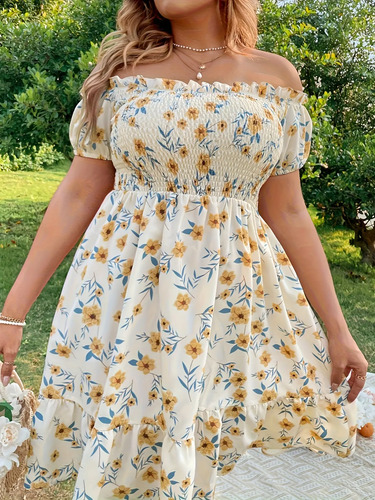Lyq Vestido Feminino Estampado Casual Elegante Ombro Yy