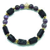 Pulsera De Cuarzo Amatista Y Turmalina Negra Mod L68 Trc25