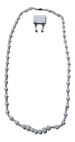 Collar Y Aros Artesanales De Perlas De Murano Blanco - 96 Cm