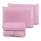 Roupa De Cama De Solteiro 2 Peças Ponto Palito 100% Algodão Cor Rosa