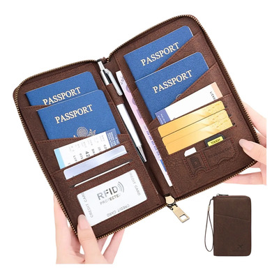 Porta Pasaporte Familiar, Porta Pasaporte Pu De Viaje Café