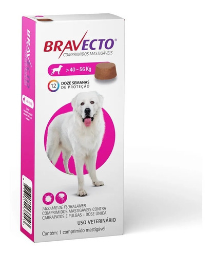 Bravecto Cães De 40-56kg Antipulgas Carrapatos - 24h