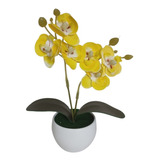 Mini Orquídeas Silicone C/ Vaso Branco Decoração Banheiro